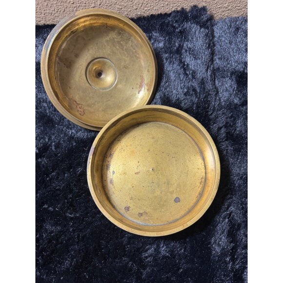 Vintage Brass & Enamel Lidded Trinket Box Round - Picture 6 of 9